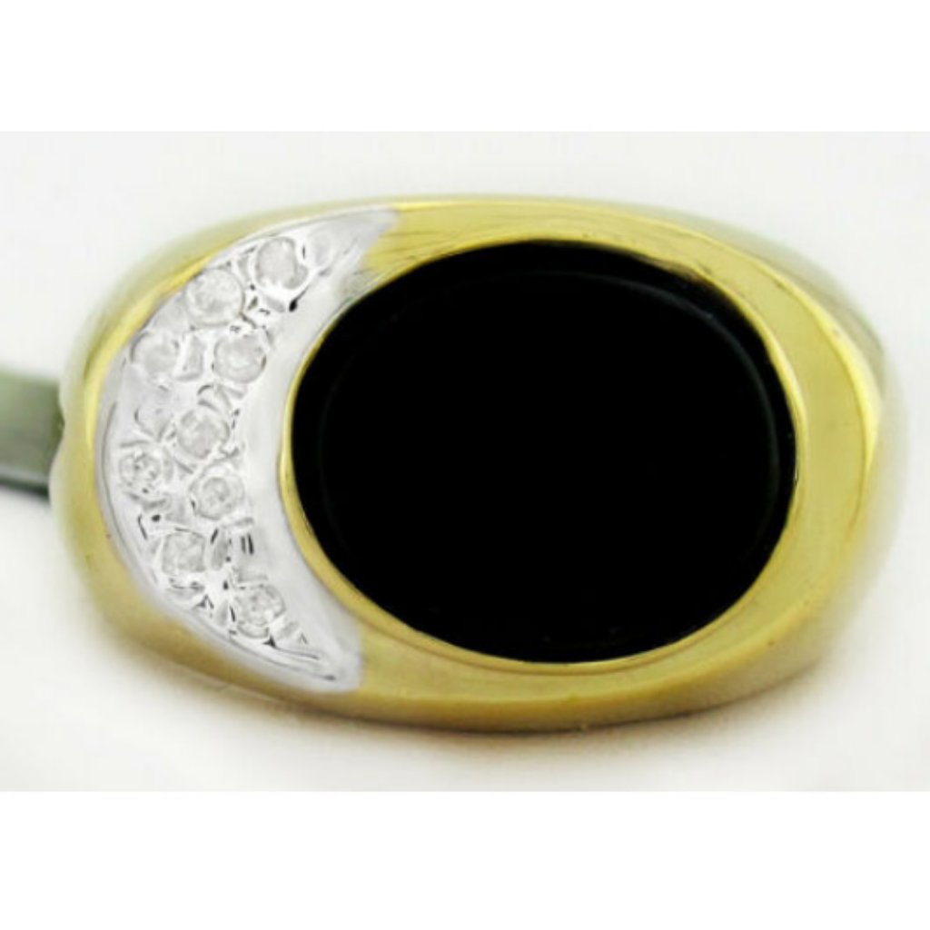 Genuine 3.34 Cts Black Onyx & Diamonds Ring 14k Yellow Gold